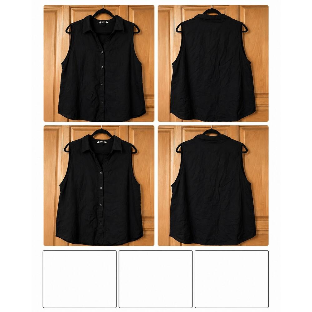 Ophelia Black Sleeveless Blouse 3X Button Front Collared Top